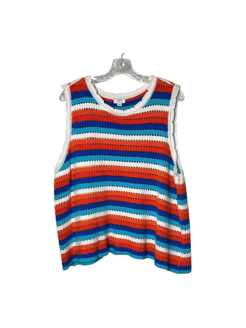 Crown Ivy Striped Crochet Knit Tank Top Women's XXL Orange
Blue White Sleeveless